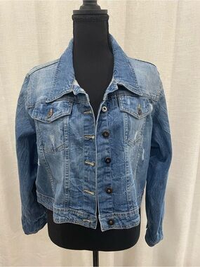 Classic Blue Denim Jacket - Women’s distressed jacket.